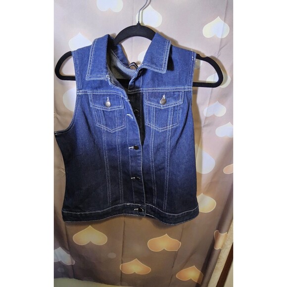 1NWOT Size Large Allegra K Flap Pocket Button Denim Jacket Vest - Picture 10 of 11